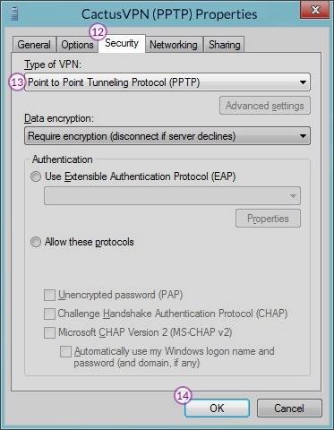 How to set up PPTP VPN on Windows 8: Step 8
