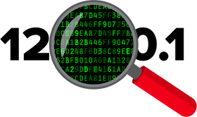 IP address masking: Magnifying glass showing a hidden IP address.